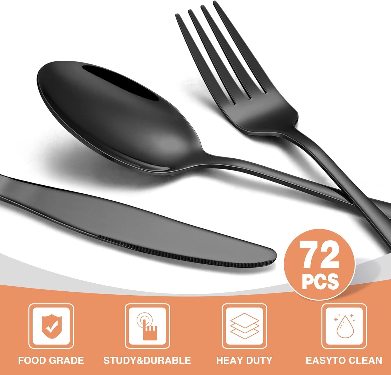 image:imageBlack Silverware Set Umite Chef 49Piece Flatware Set with Drawer Organizer Durable Stainless Steel Cutlery Set for 8 Tableware Eating Utensils with Steak Knives for Home Restaurant72
