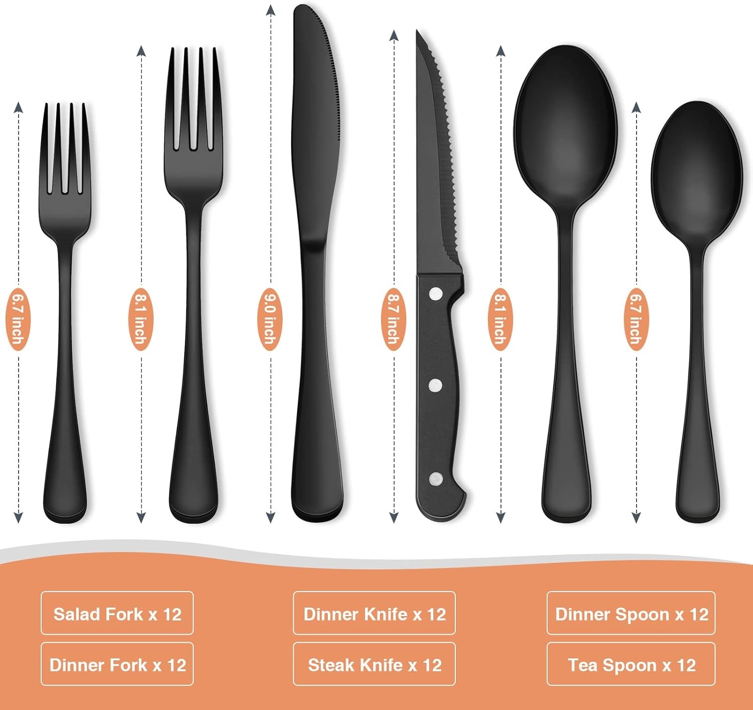 image:imageBlack Silverware Set Umite Chef 49Piece Flatware Set with Drawer Organizer Durable Stainless Steel Cutlery Set for 8 Tableware Eating Utensils with Steak Knives for Home Restaurant72
