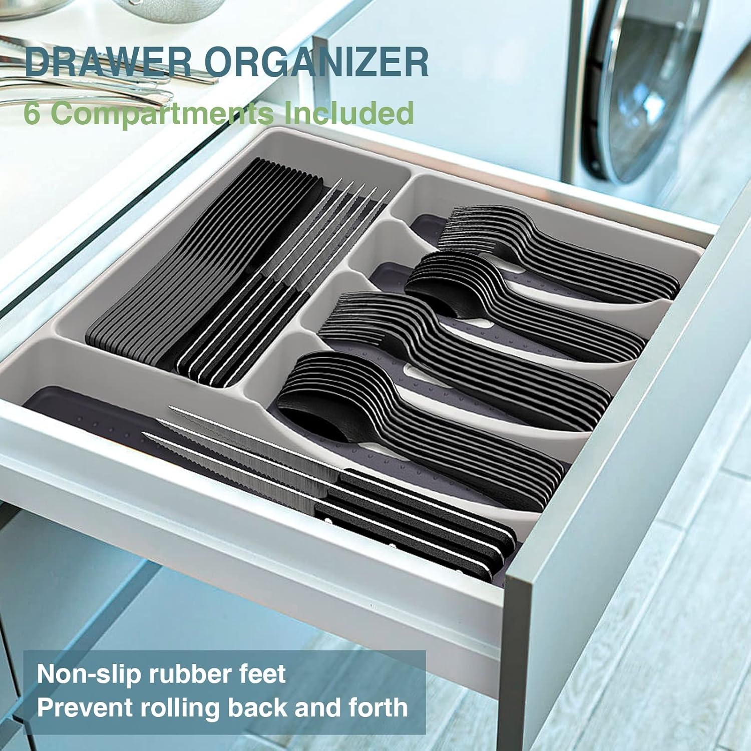 image:imageBlack Silverware Set Umite Chef 49Piece Flatware Set with Drawer Organizer Durable Stainless Steel Cutlery Set for 8 Tableware Eating Utensils with Steak Knives for Home Restaurant48