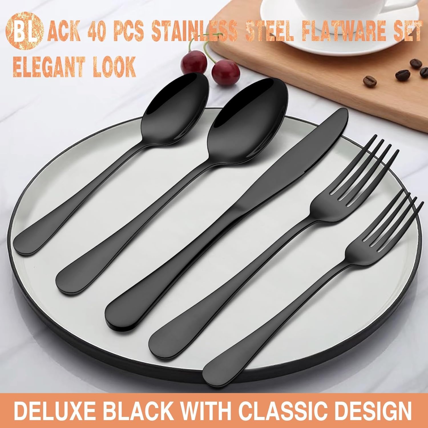 image:imageBlack Silverware Set Umite Chef 49Piece Flatware Set with Drawer Organizer Durable Stainless Steel Cutlery Set for 8 Tableware Eating Utensils with Steak Knives for Home Restaurant72