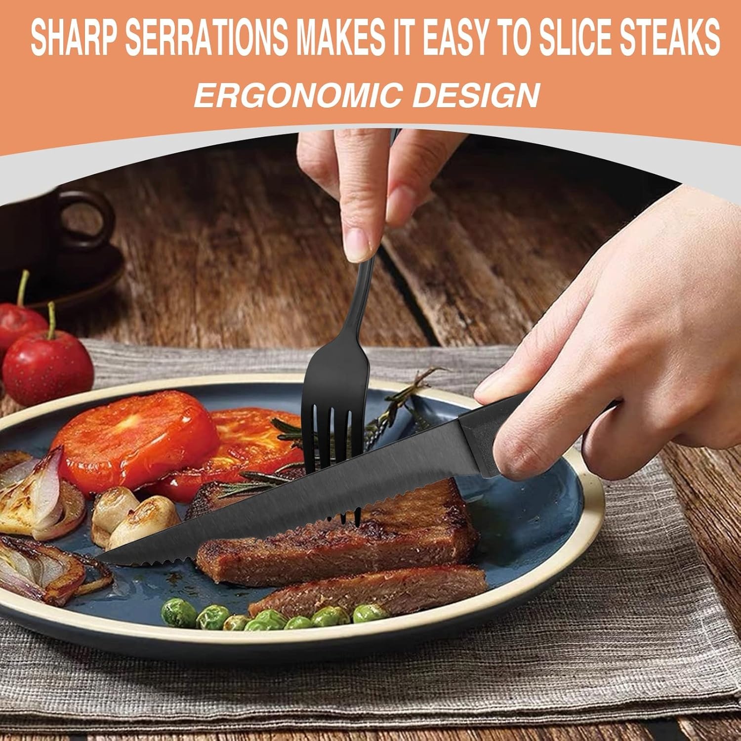 image:imageBlack Silverware Set Umite Chef 49Piece Flatware Set with Drawer Organizer Durable Stainless Steel Cutlery Set for 8 Tableware Eating Utensils with Steak Knives for Home Restaurant72