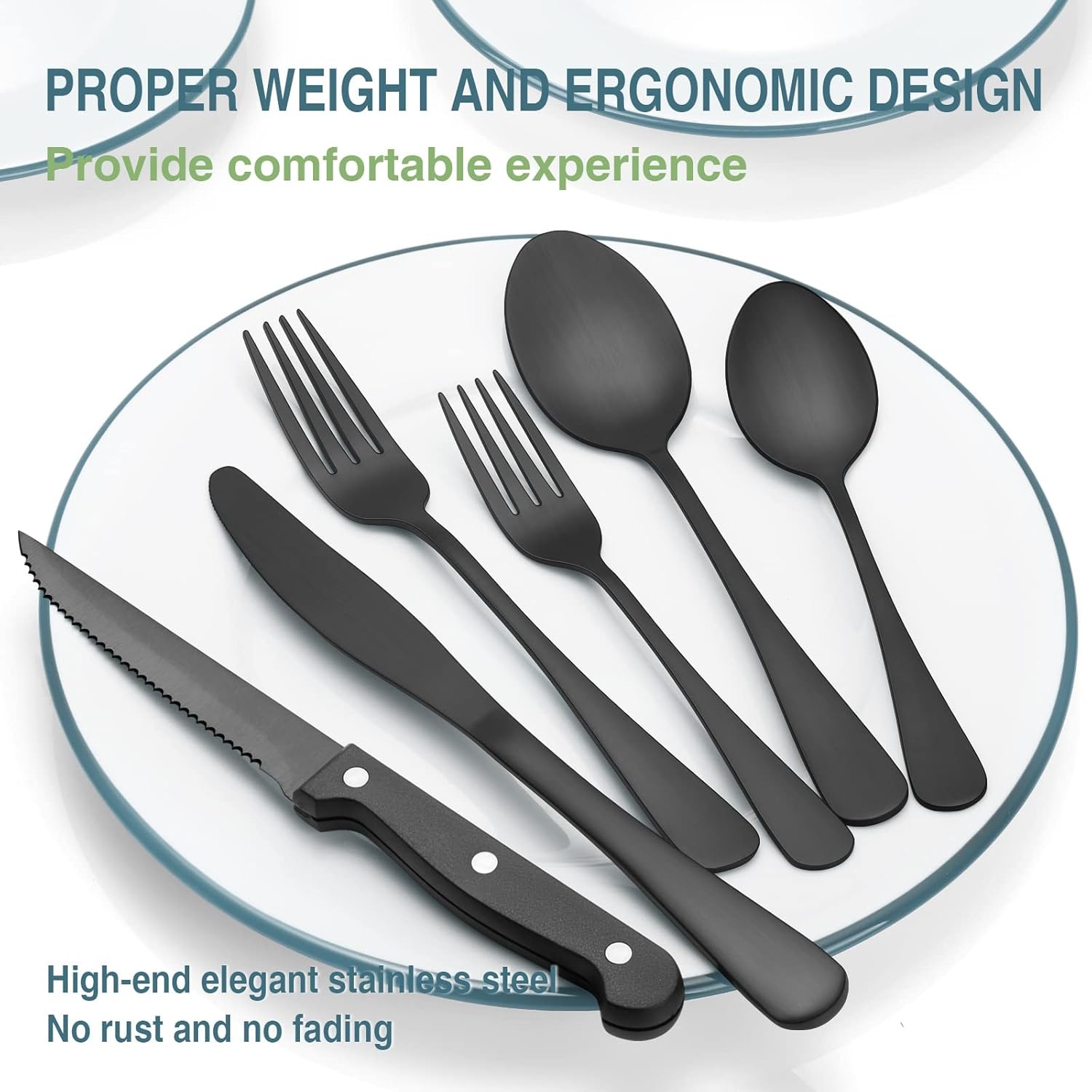image:imageBlack Silverware Set Umite Chef 49Piece Flatware Set with Drawer Organizer Durable Stainless Steel Cutlery Set for 8 Tableware Eating Utensils with Steak Knives for Home Restaurant48