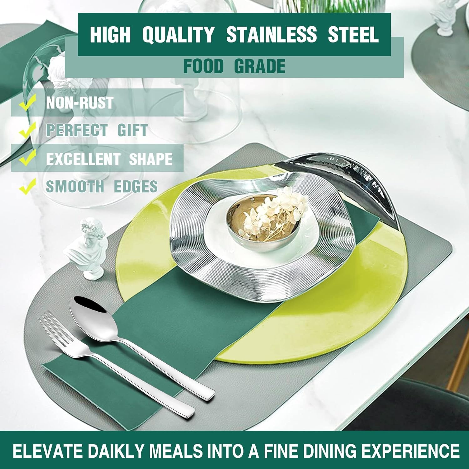 image:imageSilverware Set Umite Chef 40Piece Stainless Steel Flatware Set Cutlery Set for 8 Fork Spoon Knife Set Eating Utensils Tableware Set for Kitchens Dishwasher Safe