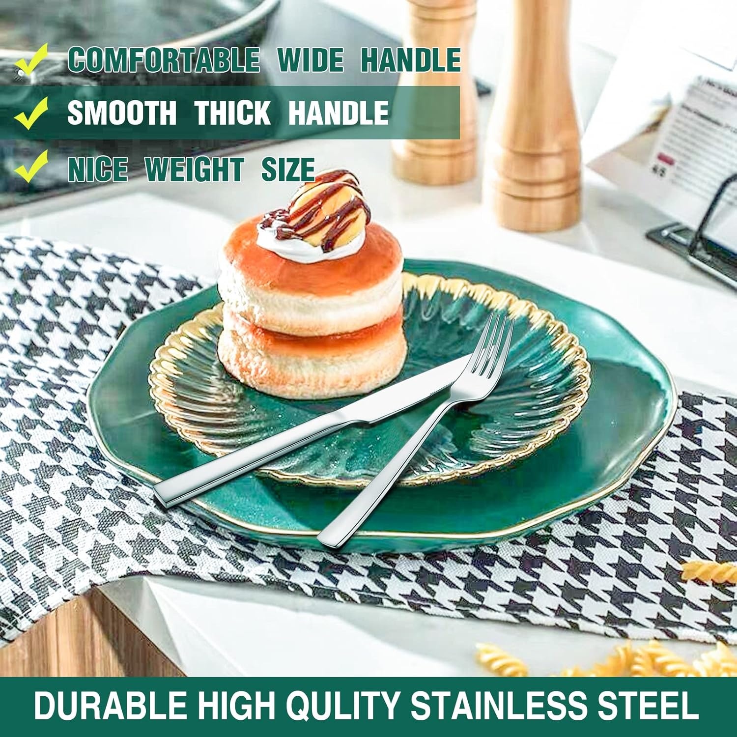 image:imageSilverware Set Umite Chef 40Piece Stainless Steel Flatware Set Cutlery Set for 8 Fork Spoon Knife Set Eating Utensils Tableware Set for Kitchens Dishwasher Safe