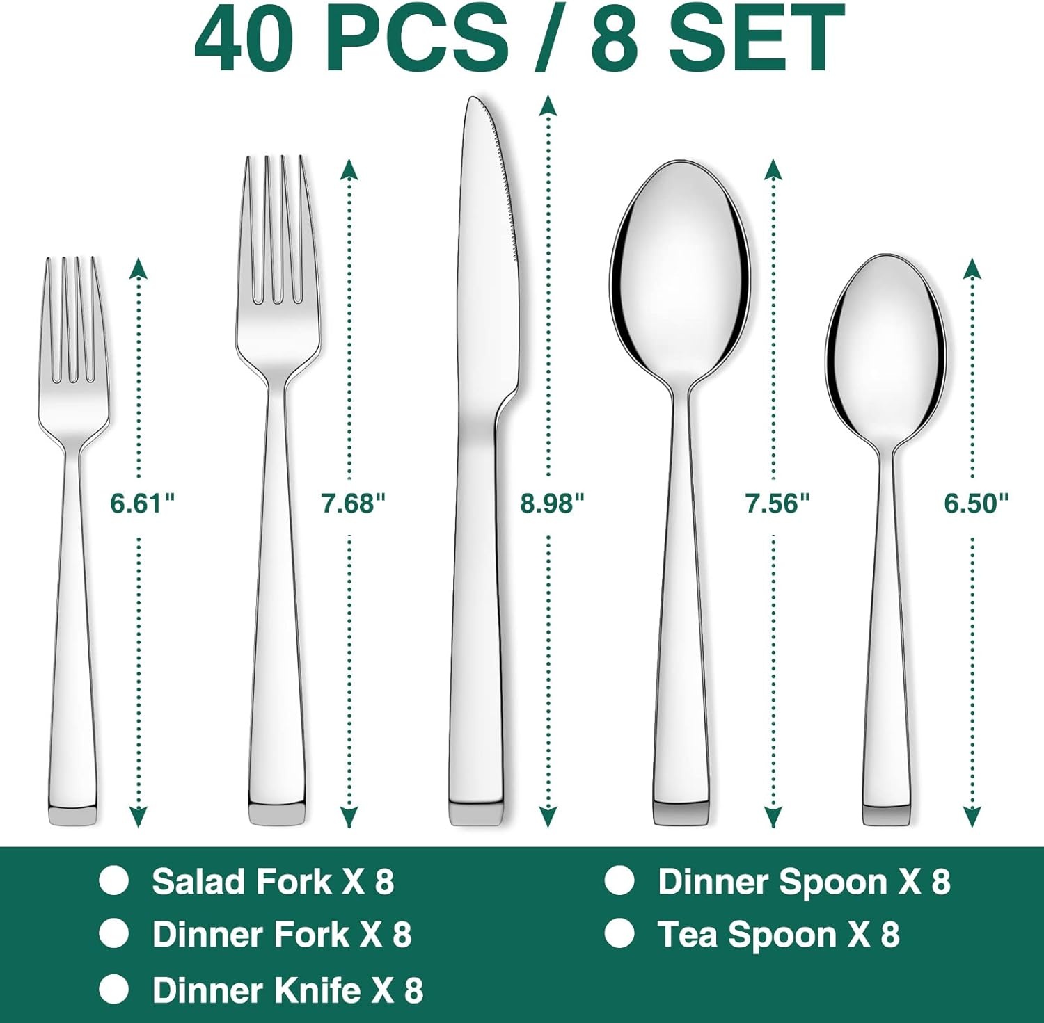 image:imageSilverware Set Umite Chef 40Piece Stainless Steel Flatware Set Cutlery Set for 8 Fork Spoon Knife Set Eating Utensils Tableware Set for Kitchens Dishwasher Safe