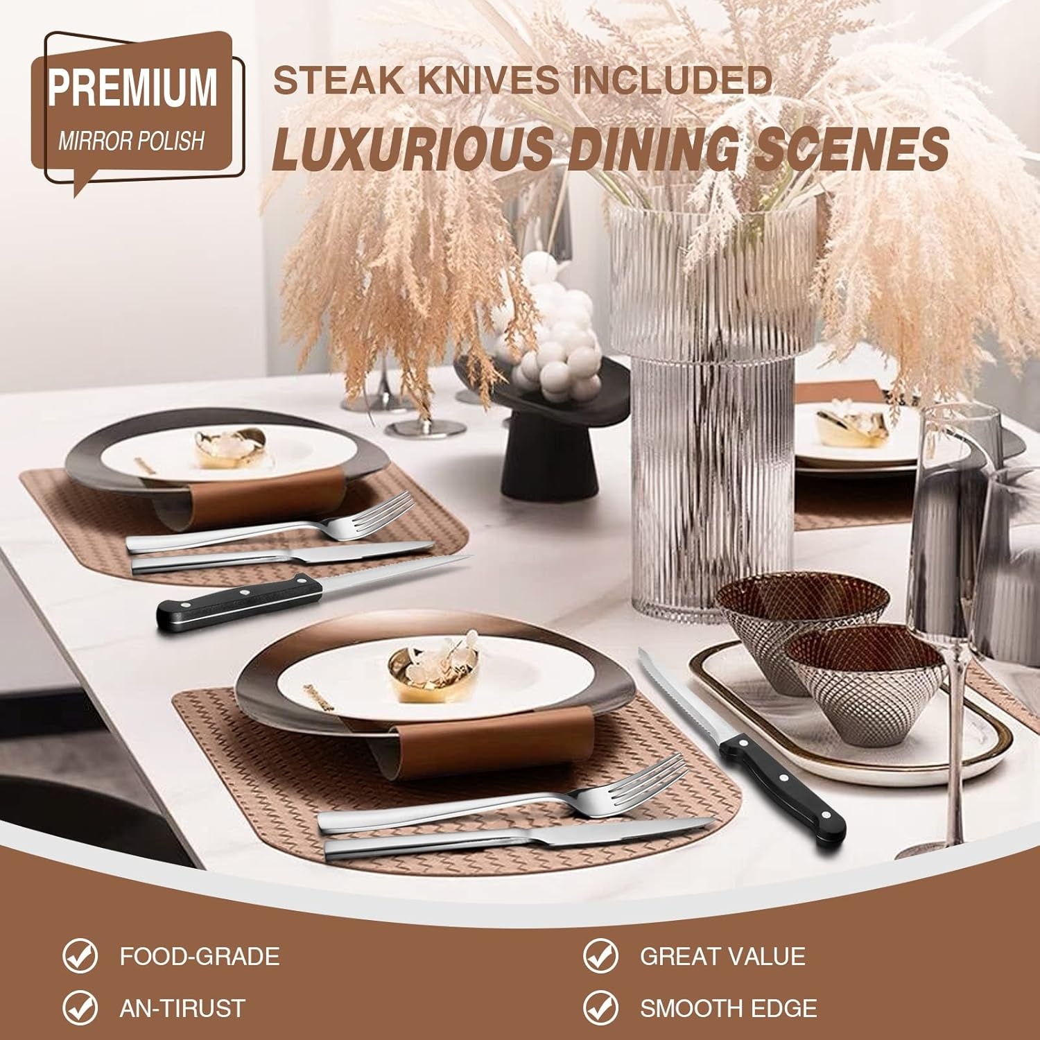 image:imageUmite Chef 72Piece Silverware Set with Steak Knives for 12 Stainless Steel Flatware Cutlery Set Kitchen Eating Tableware Set For Home Kitchen Restaurant Hotel Mirror Polished Dishwasher Safe