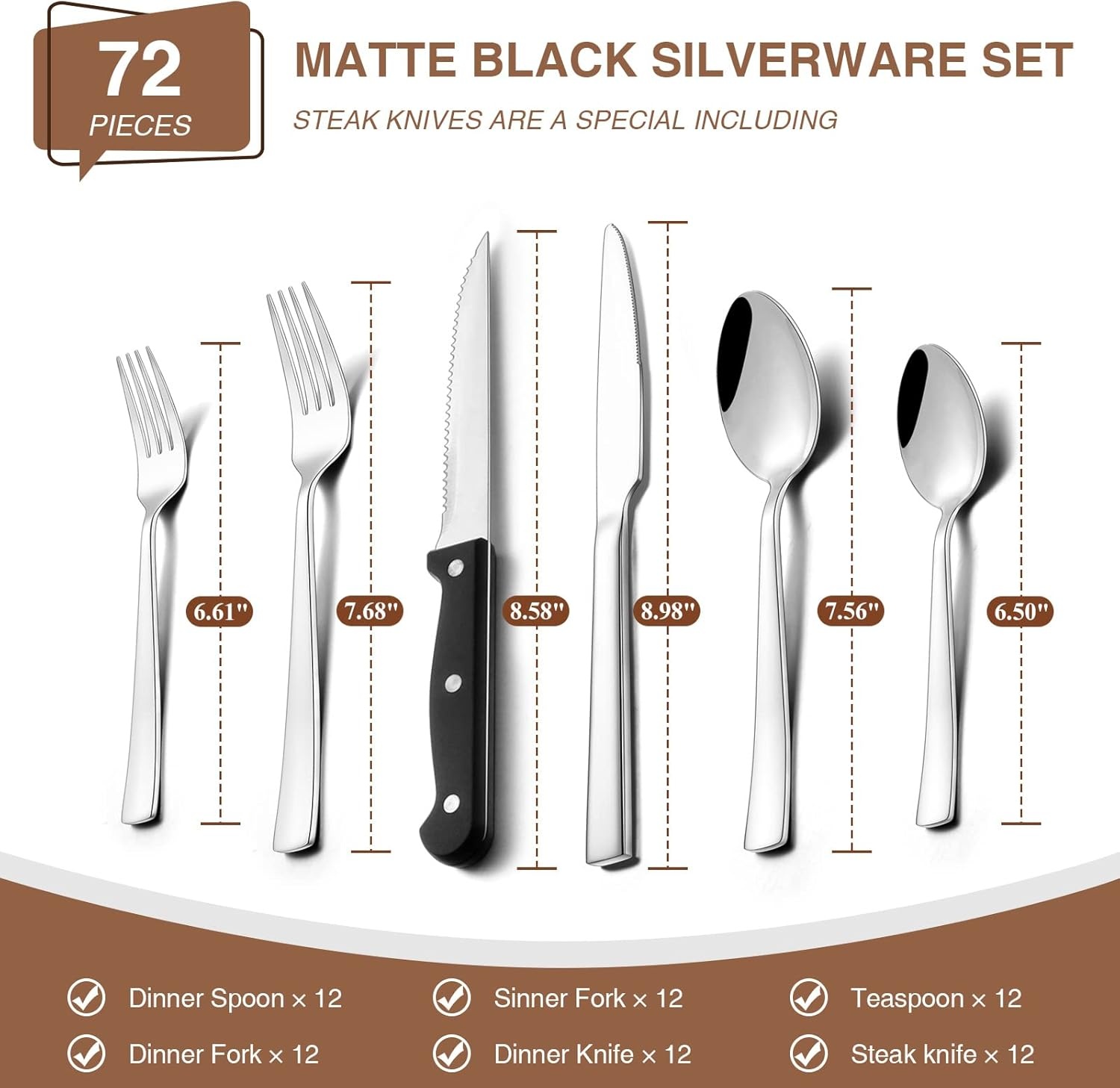 image:imageUmite Chef 72Piece Silverware Set with Steak Knives for 12 Stainless Steel Flatware Cutlery Set Kitchen Eating Tableware Set For Home Kitchen Restaurant Hotel Mirror Polished Dishwasher Safe