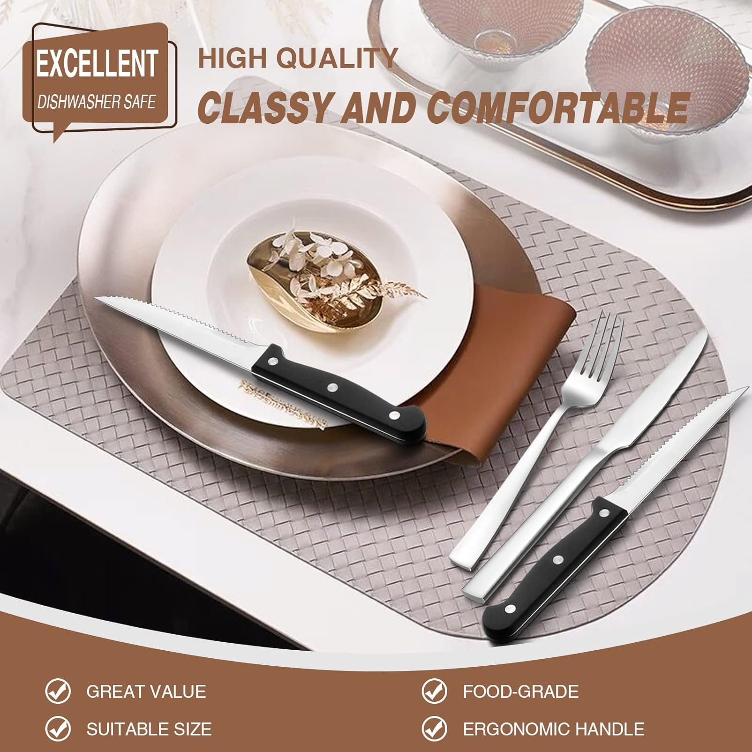 image:imageUmite Chef 72Piece Silverware Set with Steak Knives for 12 Stainless Steel Flatware Cutlery Set Kitchen Eating Tableware Set For Home Kitchen Restaurant Hotel Mirror Polished Dishwasher Safe