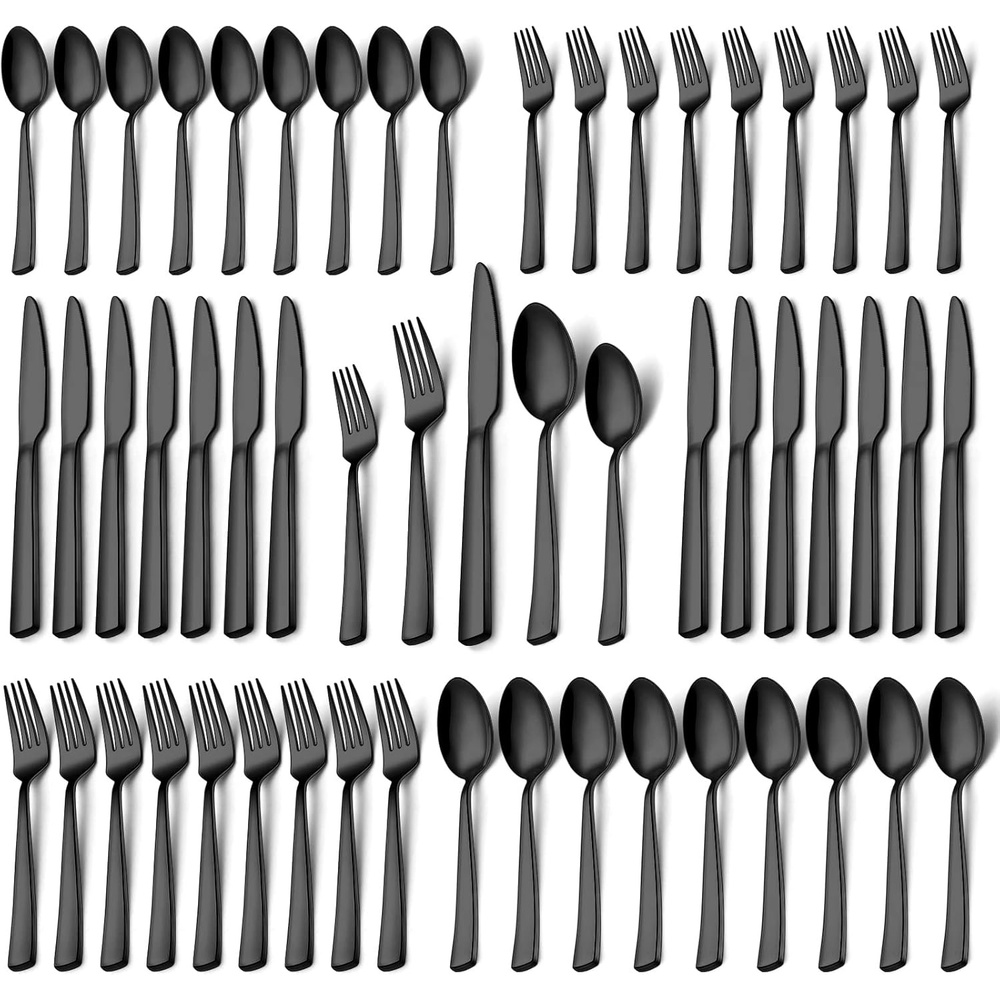image:imageBlack Silverware Set Umite Chef 40Piece Stainless Steel Flatware Set Cutlery Set for 8 Fork Spoon Knife Set Eating Utensils Tableware Set for Kitchens Dishwasher Safe