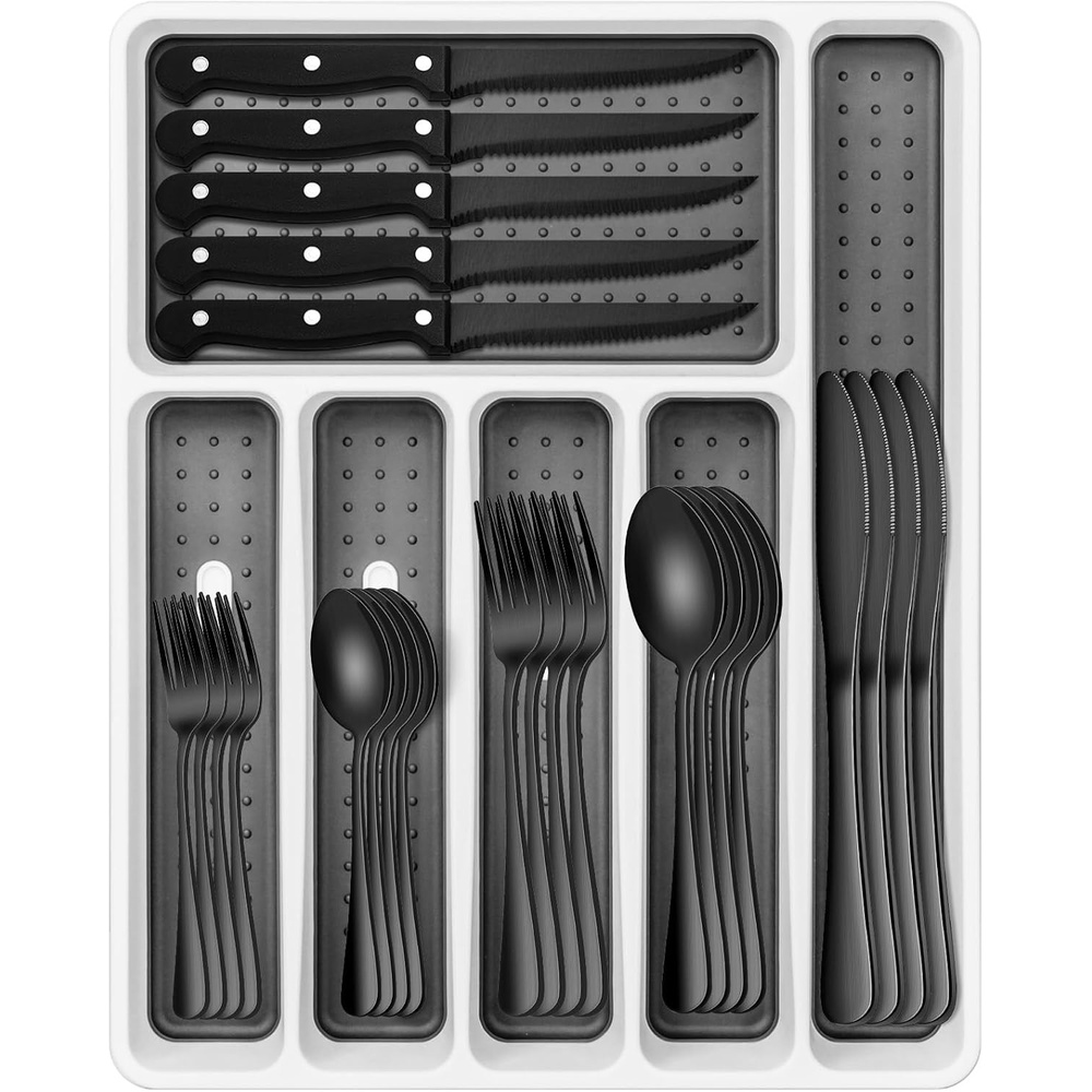 image:imageBlack Silverware Set Umite Chef 49Piece Flatware Set with Drawer Organizer Durable Stainless Steel Cutlery Set for 8 Tableware Eating Utensils with Steak Knives for Home Restaurant48