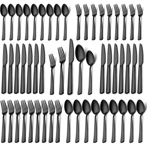 image:imageBlack Silverware Set Umite Chef 40Piece Stainless Steel Flatware Set Cutlery Set for 8 Fork Spoon Knife Set Eating Utensils Tableware Set for Kitchens Dishwasher Safe