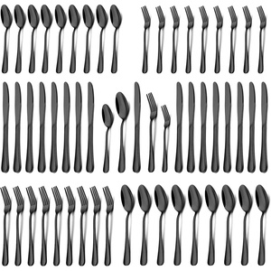 image:imageBlack Silverware Set Umite Chef 40Piece Stainless Steel Flatware Set for 8 Kitchen Tableware Cutlery Set Eating Utensil Include for Home and Restaurant Mirror Finish Dishwasher Safe