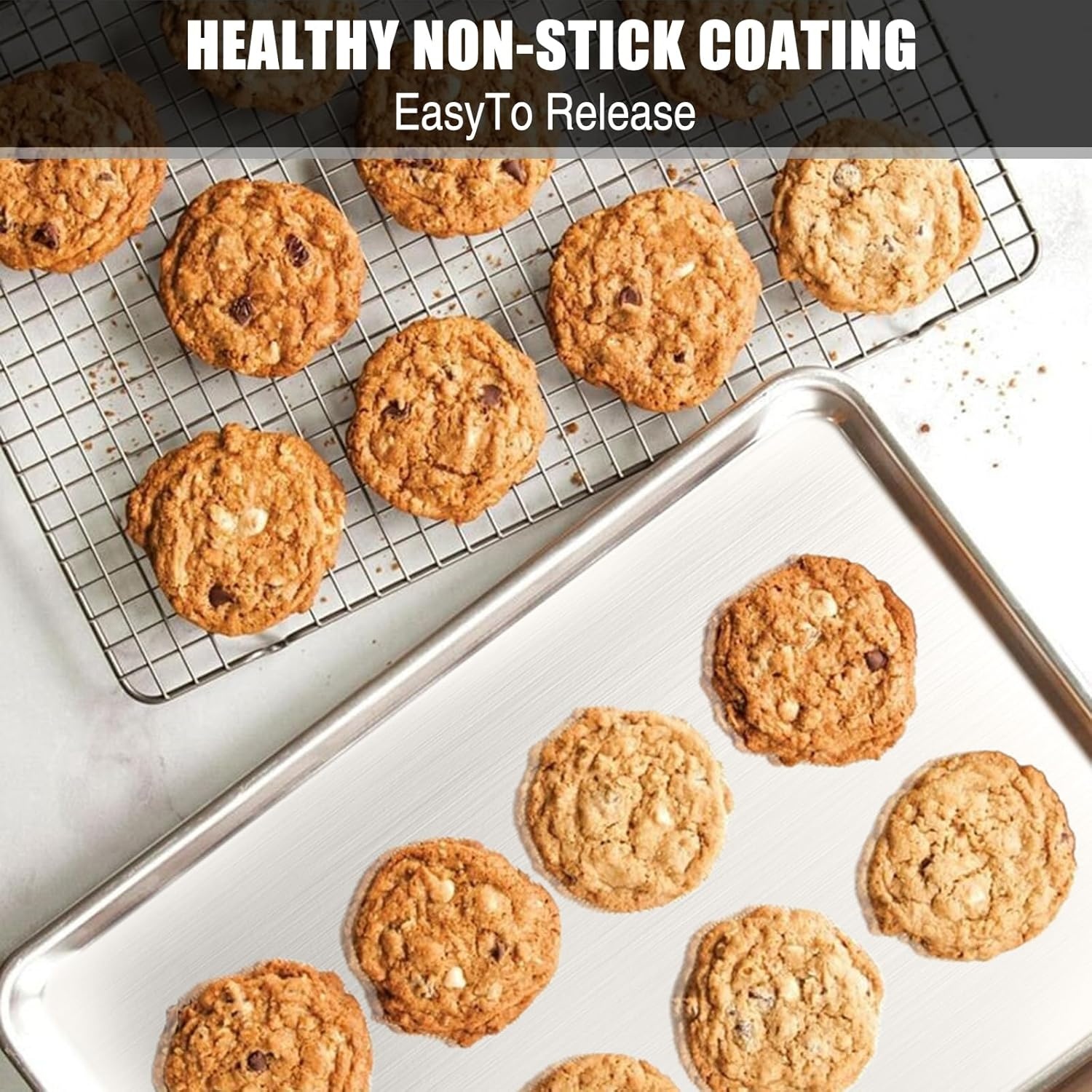 image:imageBaking Sheet Cookie Sheet Set of 2 Umite Chef Stainless Steel Baking Pans Tray Professional 16 x 12 x 1 inch Non Toxic amp Healthy Mirror Finish amp Rust Free Easy Clean amp Dishwasher Safe18inx13in x1in