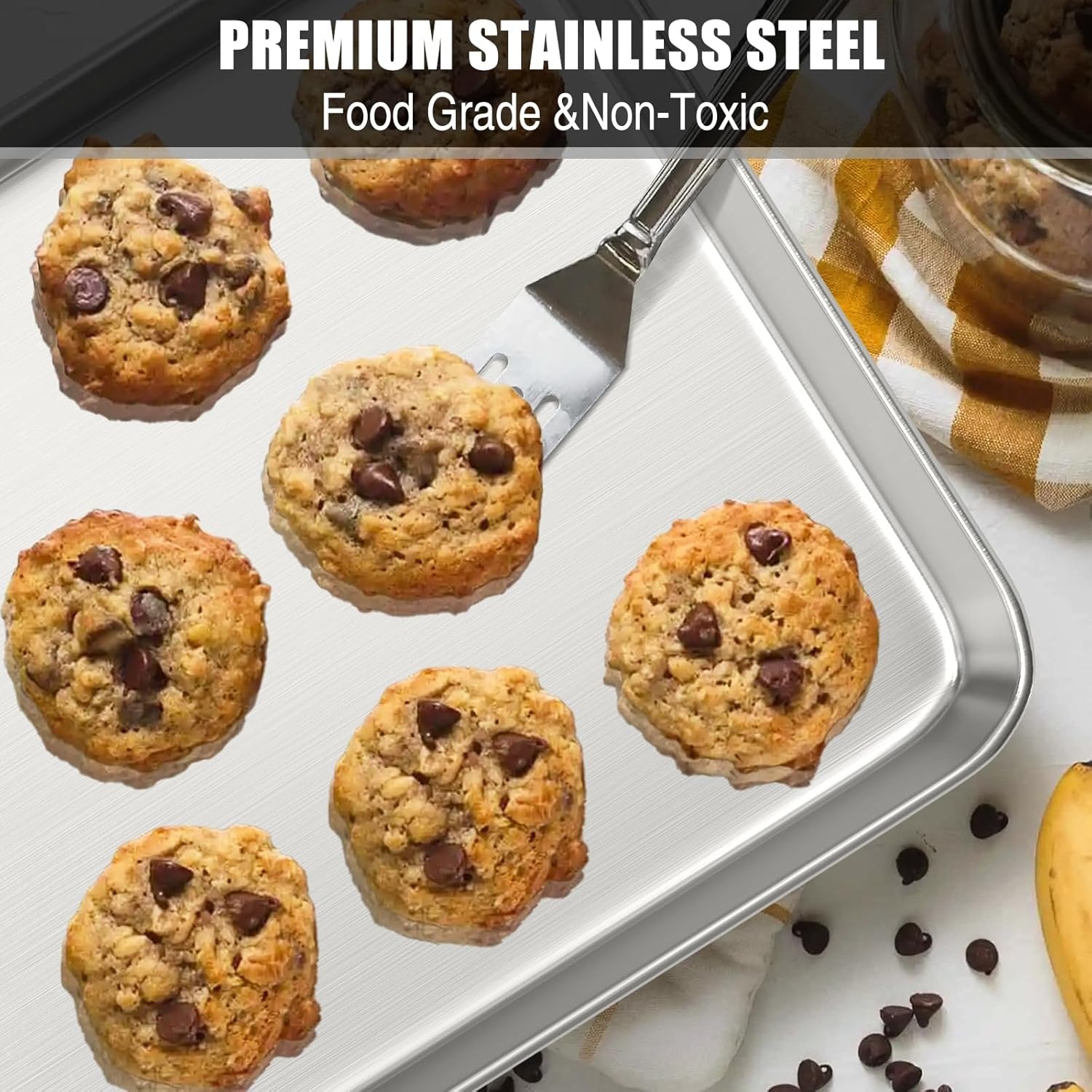 image:imageBaking Sheet Cookie Sheet Set of 2 Umite Chef Stainless Steel Baking Pans Tray Professional 16 x 12 x 1 inch Non Toxic amp Healthy Mirror Finish amp Rust Free Easy Clean amp Dishwasher Safe125in x95in x 1in