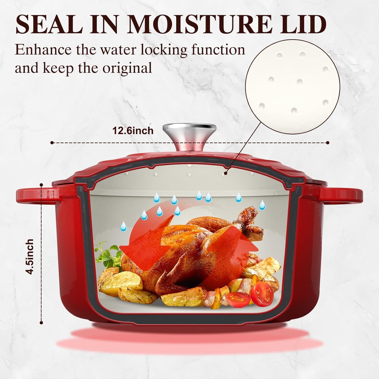 image:imageEnameled Cast Iron Dutch Oven Umite Chef 5QT Pot with Lid amp Cotton Potholders HeavyDuty Cookware for Bread Baking Braising Stews RoastingCream WhiteRed