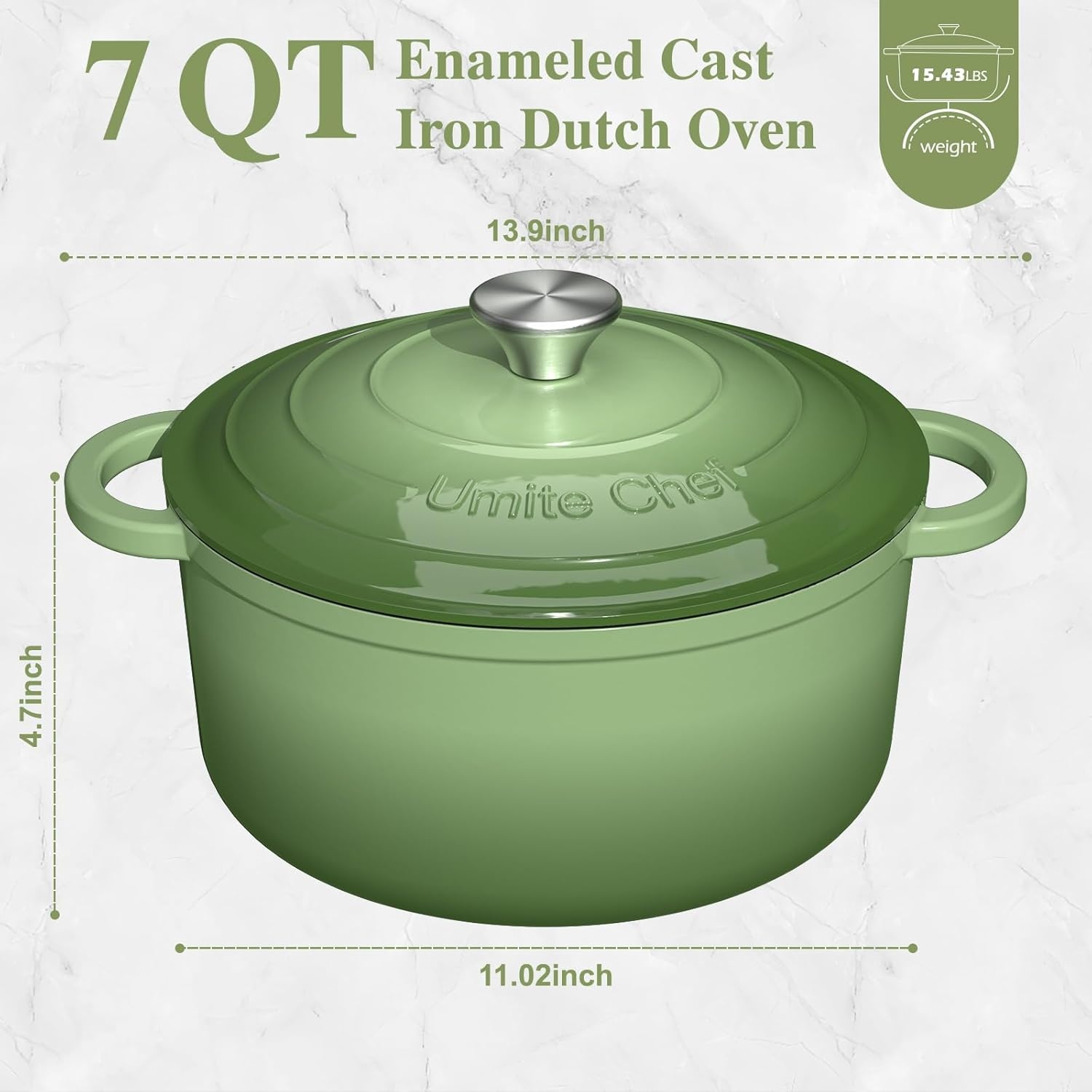 image:imageEnameled Cast Iron Dutch Oven Umite Chef 5QT Pot with Lid amp Cotton Potholders HeavyDuty Cookware for Bread Baking Braising Stews RoastingCream WhiteSage Green