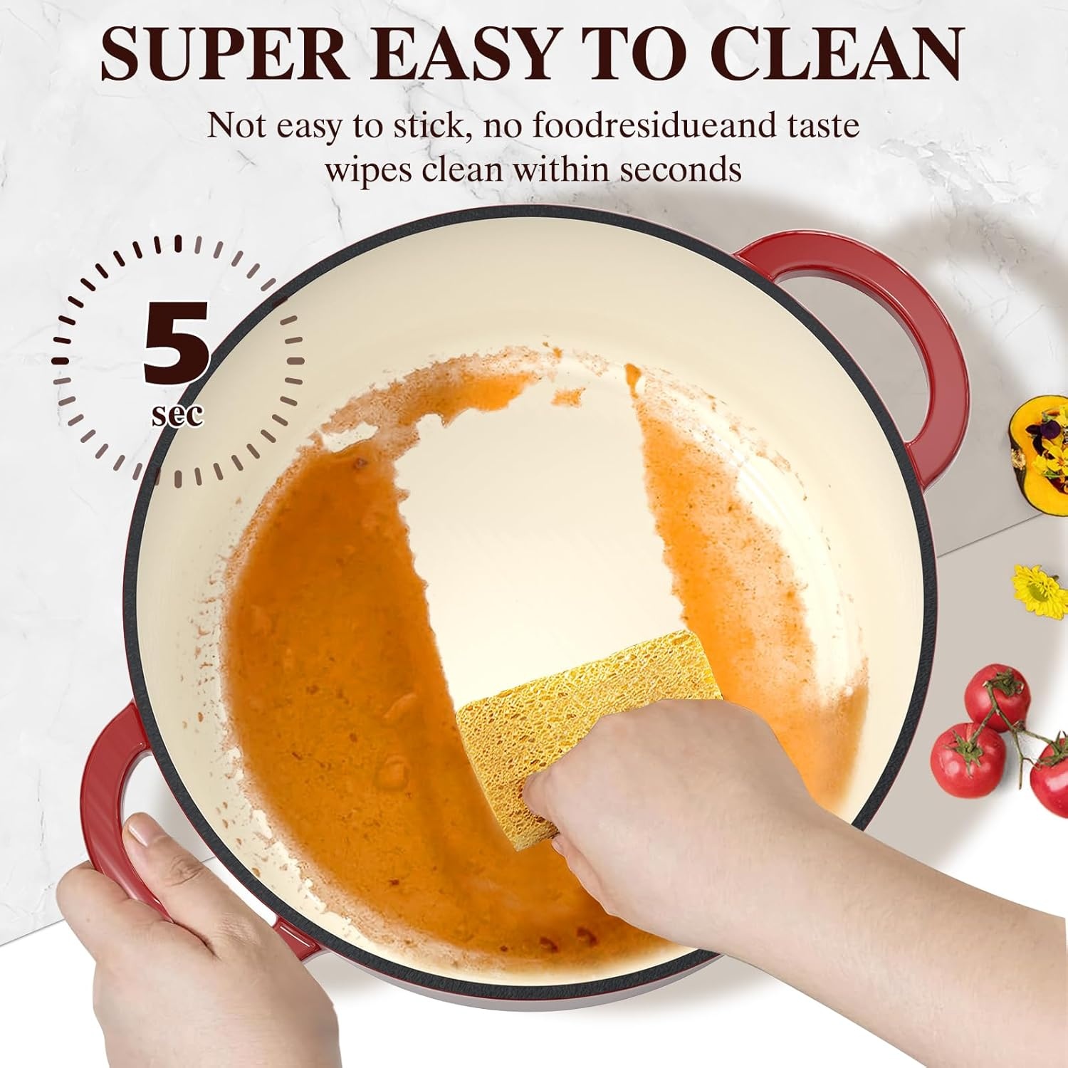 image:imageEnameled Cast Iron Dutch Oven Umite Chef 5QT Pot with Lid amp Cotton Potholders HeavyDuty Cookware for Bread Baking Braising Stews RoastingCream WhiteRed