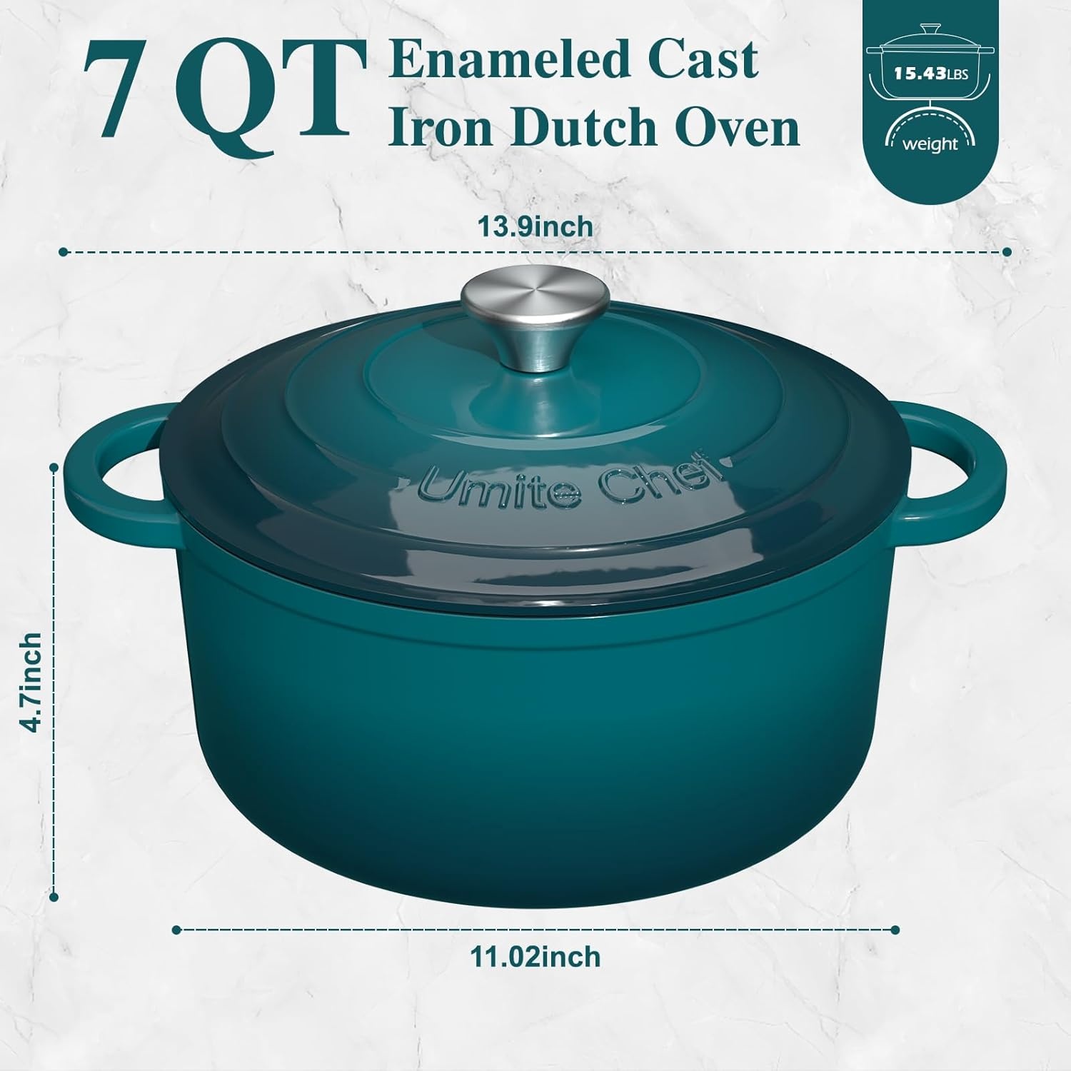 image:imageEnameled Cast Iron Dutch Oven Umite Chef 5QT Pot with Lid amp Cotton Potholders HeavyDuty Cookware for Bread Baking Braising Stews RoastingCream WhiteEmerald