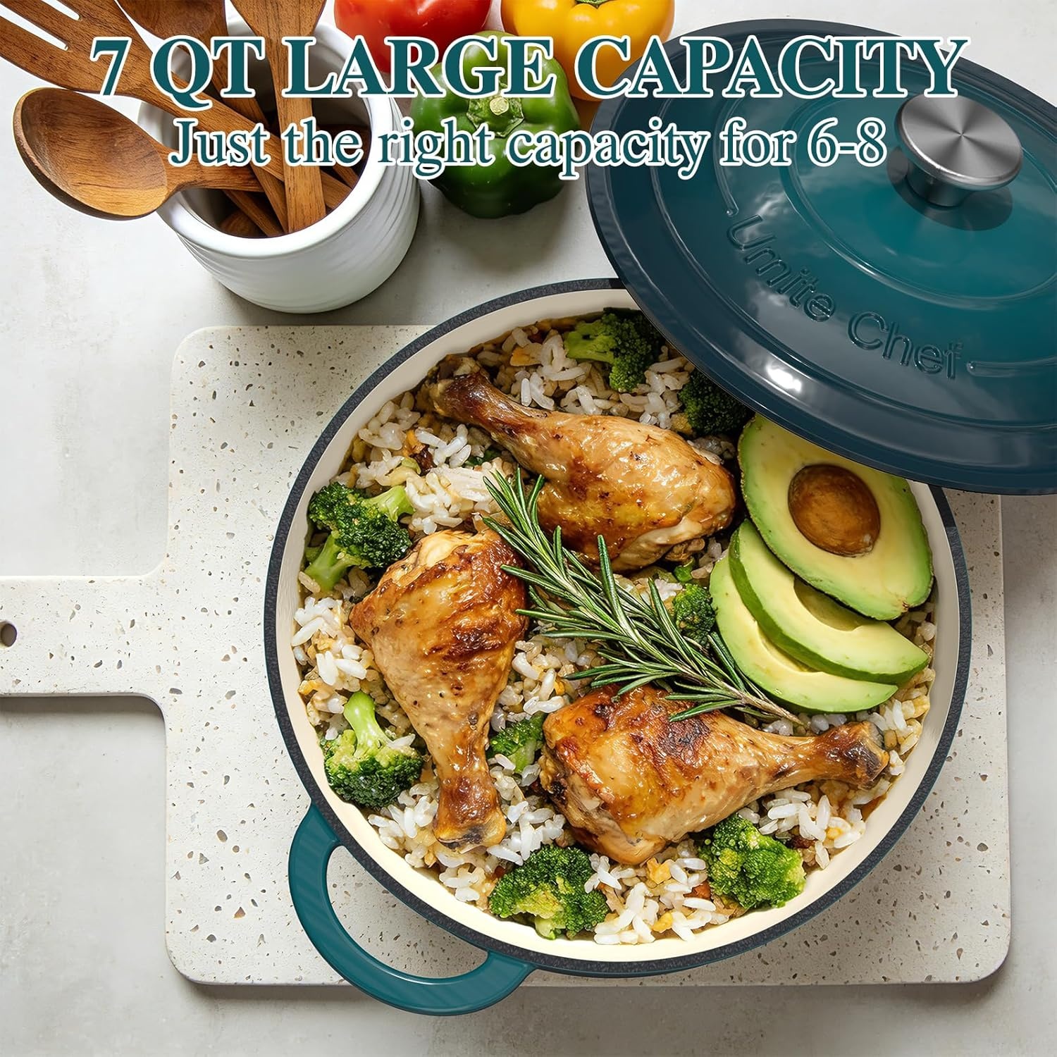 image:imageEnameled Cast Iron Dutch Oven Umite Chef 5QT Pot with Lid amp Cotton Potholders HeavyDuty Cookware for Bread Baking Braising Stews RoastingCream WhiteEmerald