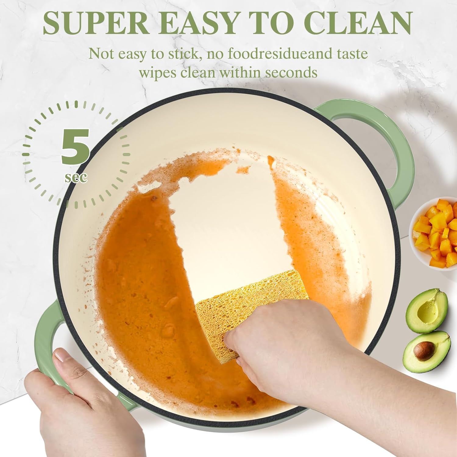 image:imageEnameled Cast Iron Dutch Oven Umite Chef 5QT Pot with Lid amp Cotton Potholders HeavyDuty Cookware for Bread Baking Braising Stews RoastingCream WhiteSage Green