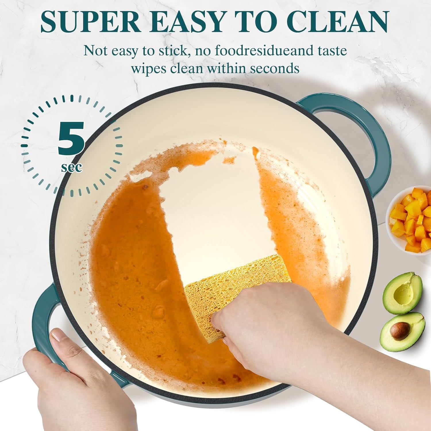 image:imageEnameled Cast Iron Dutch Oven Umite Chef 5QT Pot with Lid amp Cotton Potholders HeavyDuty Cookware for Bread Baking Braising Stews RoastingCream WhiteEmerald