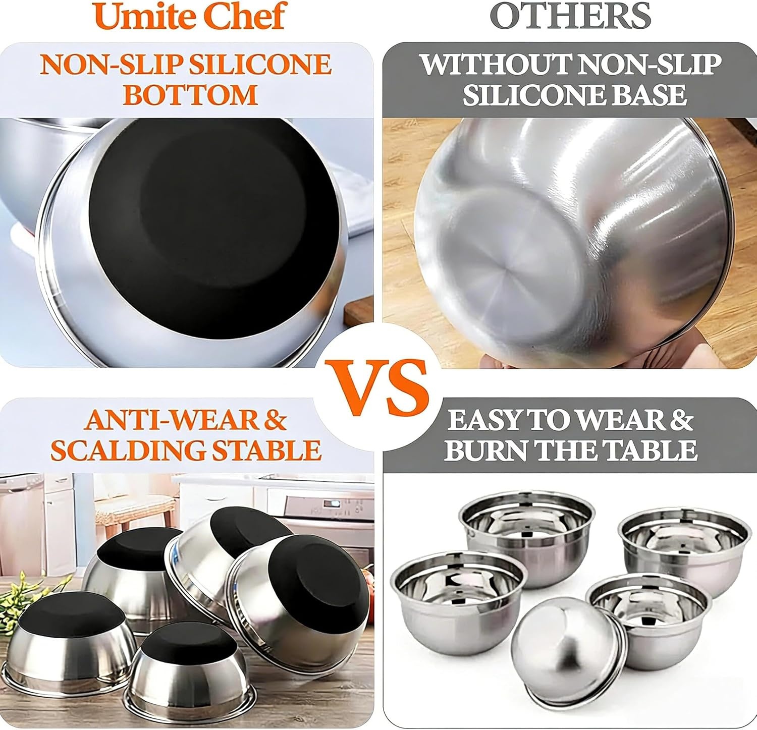 image:imageMixing Bowls with Airtight Lids Set 26PCS Stainless Steel Khaki Bowls with Grater Attachments NonSlip Bottoms amp Kitchen Gadgets Set Size 7 4 25 2015 1QT Great for Mixing amp ServingCarbon Black