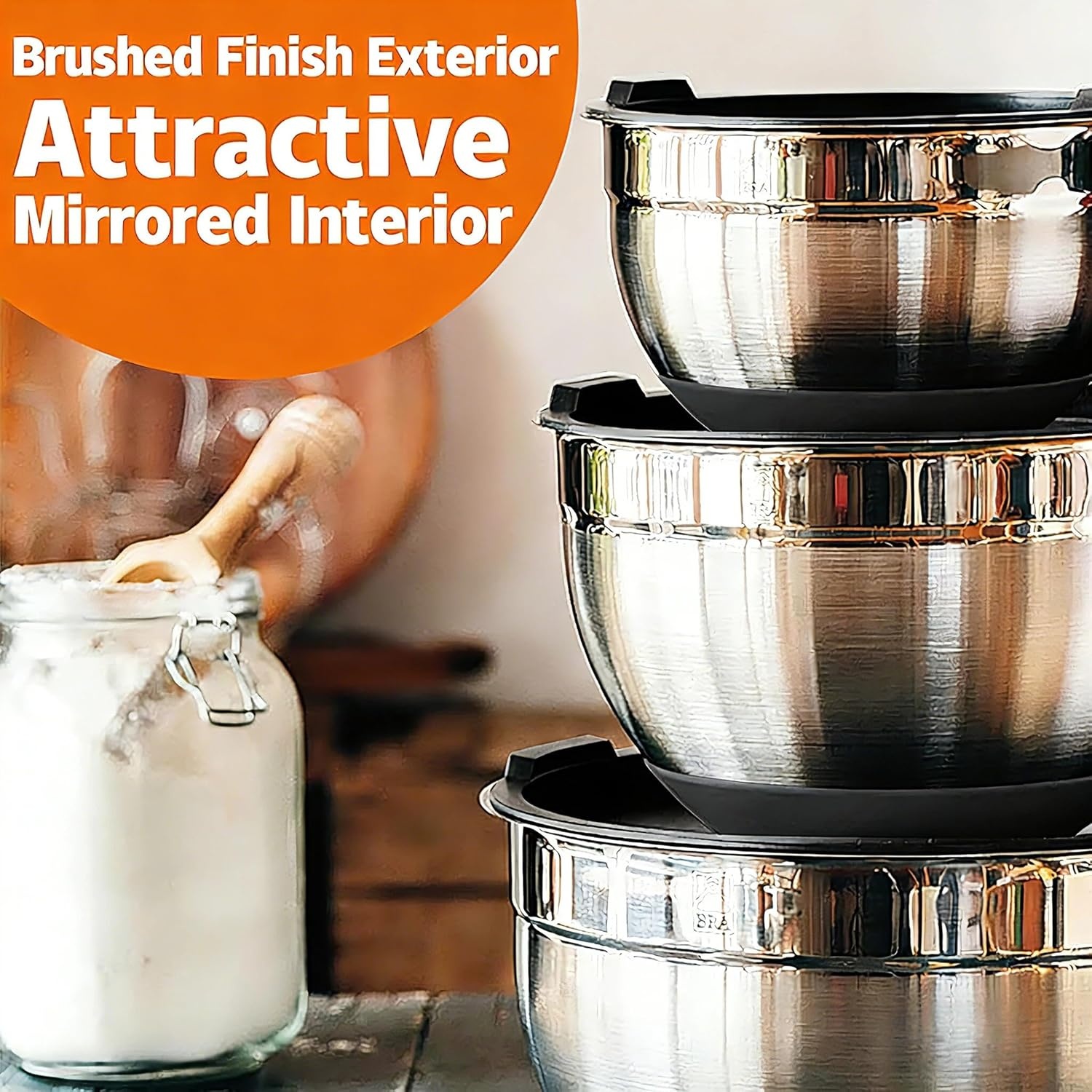 image:imageMixing Bowls with Airtight Lids Set 26PCS Stainless Steel Khaki Bowls with Grater Attachments NonSlip Bottoms amp Kitchen Gadgets Set Size 7 4 25 2015 1QT Great for Mixing amp ServingCarbon Black
