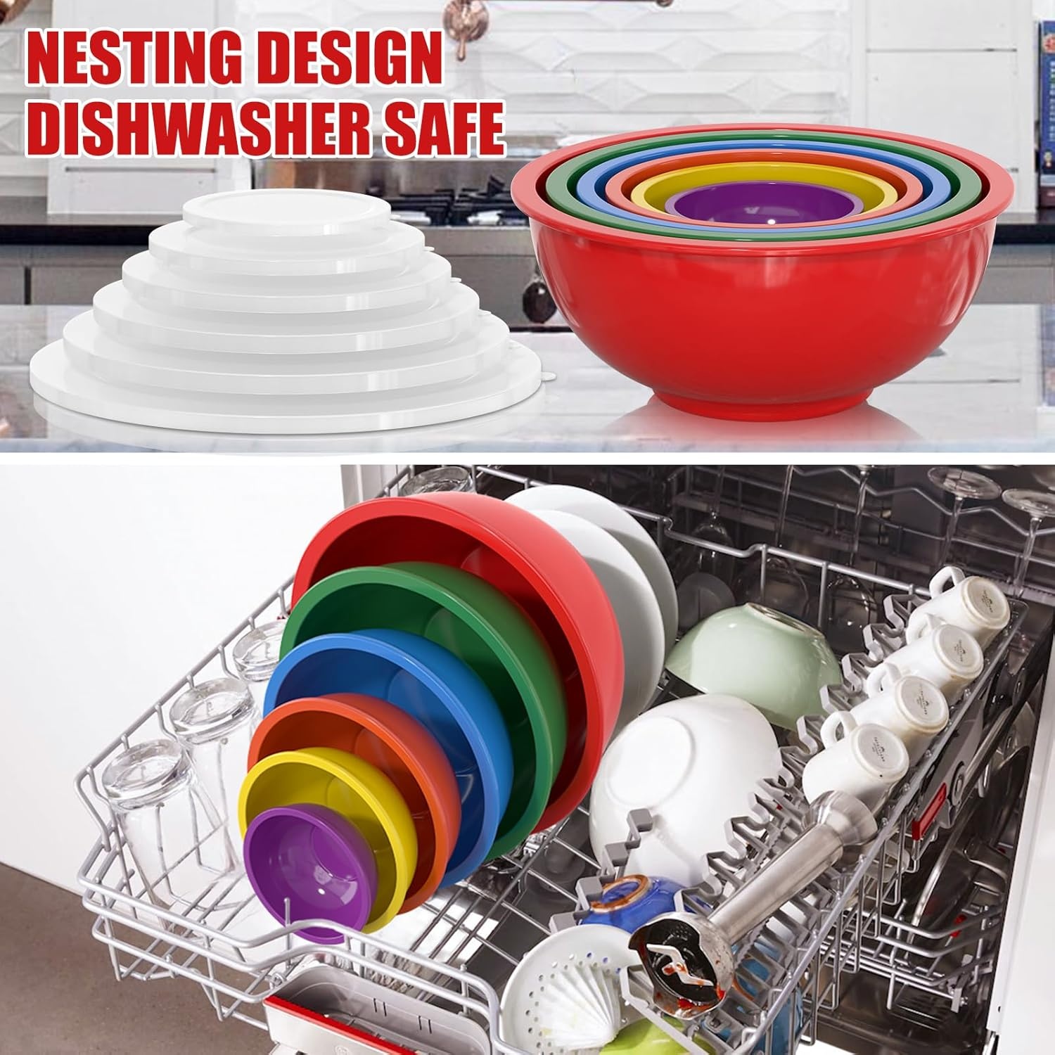 image:imageUmite Chef Mixing Bowls with Airtight Lids 18 Piece Plastic Nesting Serving Bowls with Lids Includes Salad spoon amp Measuring Cups Mixing Bowl Set for Mixing Baking Serving