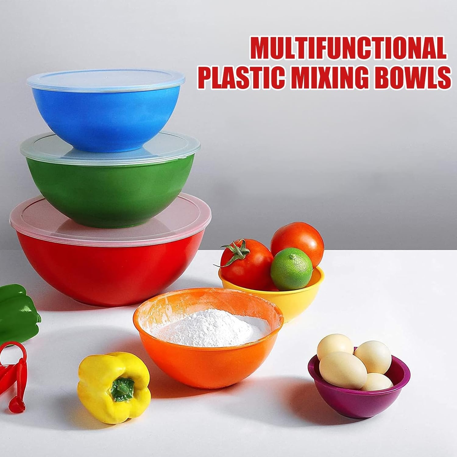 image:imageUmite Chef Mixing Bowls with Airtight Lids 18 Piece Plastic Nesting Serving Bowls with Lids Includes Salad spoon amp Measuring Cups Mixing Bowl Set for Mixing Baking Serving