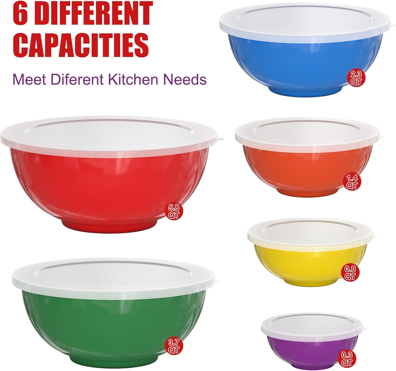 image:imageUmite Chef Mixing Bowls with Airtight Lids 18 Piece Plastic Nesting Serving Bowls with Lids Includes Salad spoon amp Measuring Cups Mixing Bowl Set for Mixing Baking Serving