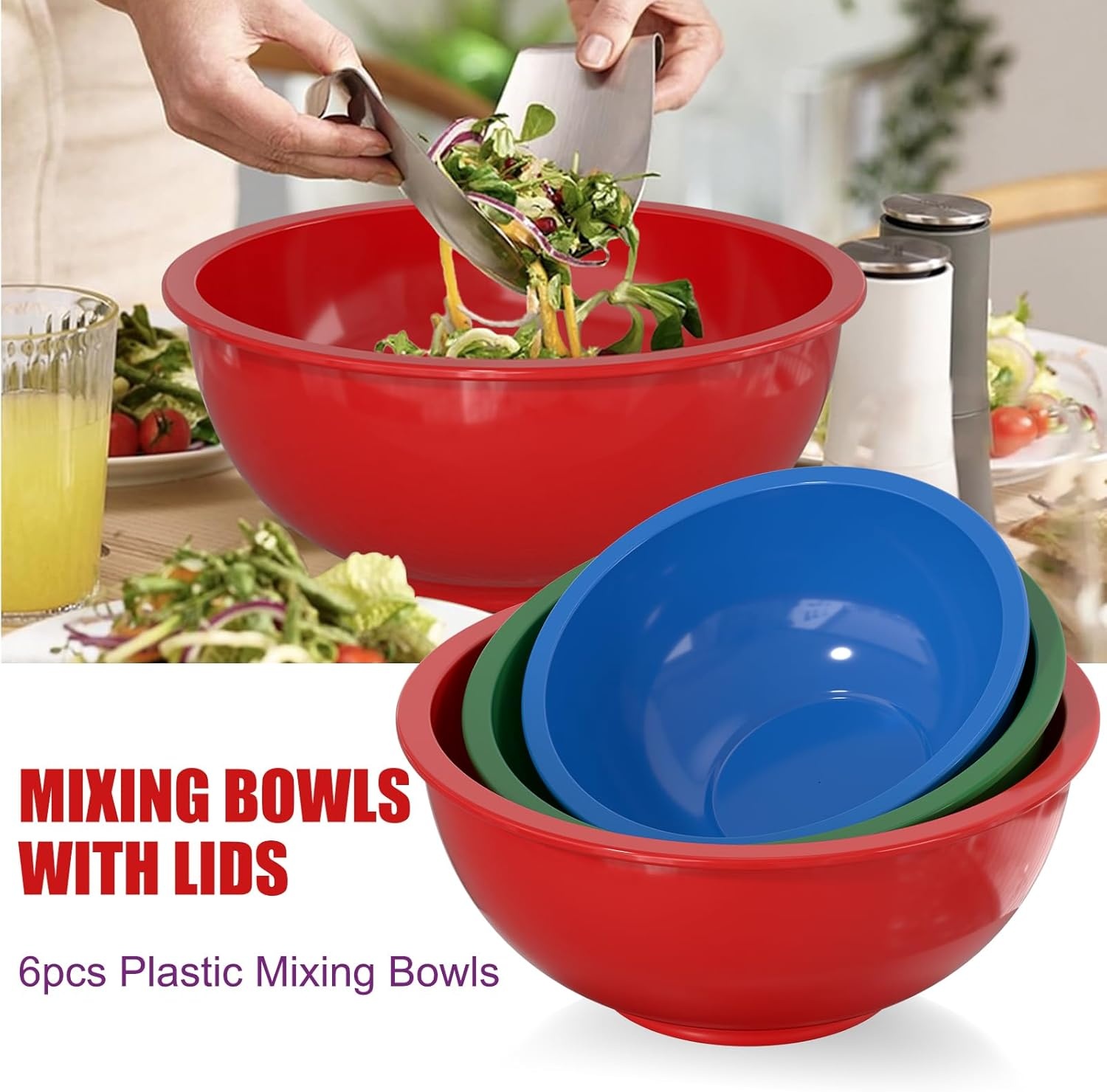 image:imageUmite Chef Mixing Bowls with Airtight Lids 18 Piece Plastic Nesting Serving Bowls with Lids Includes Salad spoon amp Measuring Cups Mixing Bowl Set for Mixing Baking Serving