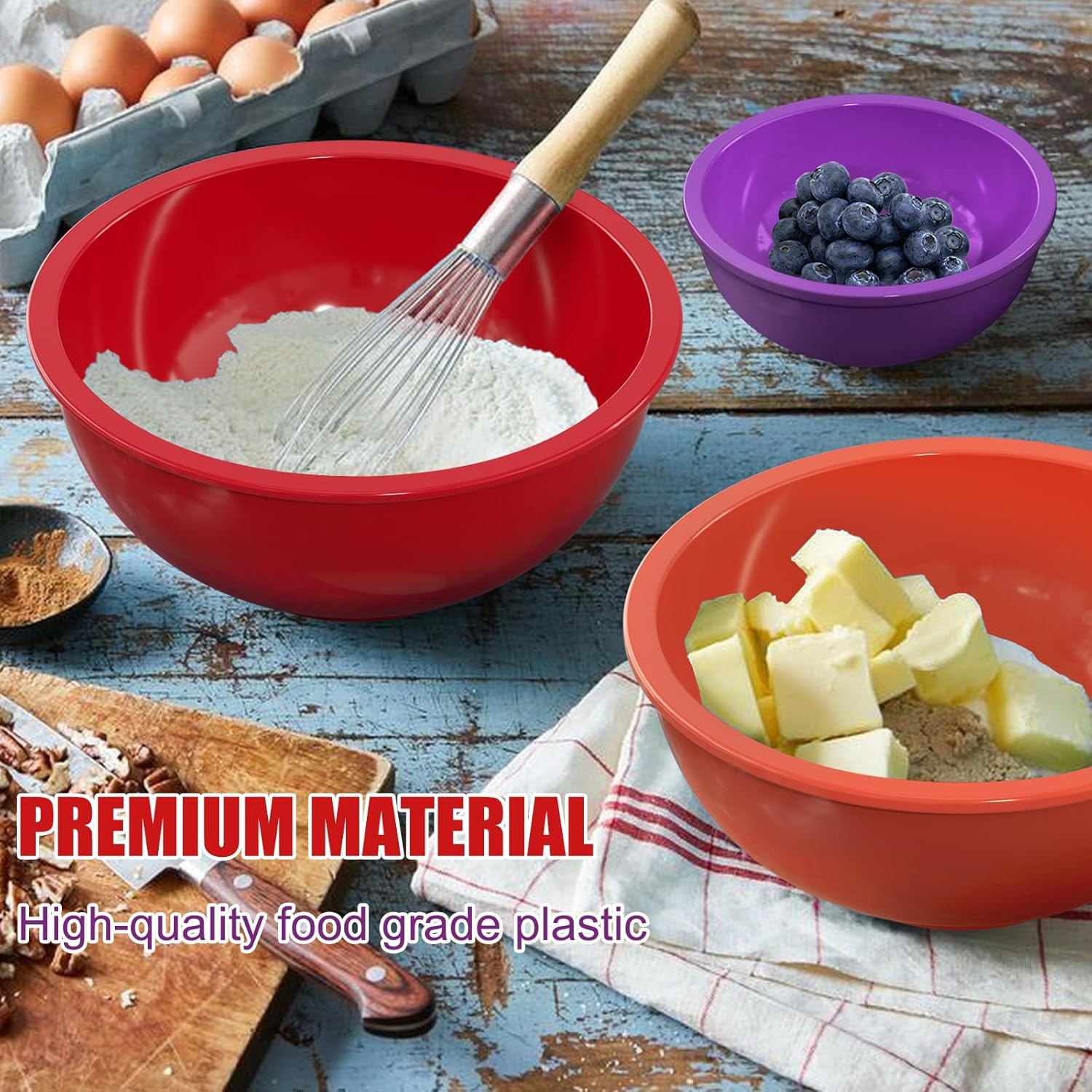 image:imageUmite Chef Mixing Bowls with Airtight Lids 18 Piece Plastic Nesting Serving Bowls with Lids Includes Salad spoon amp Measuring Cups Mixing Bowl Set for Mixing Baking Serving