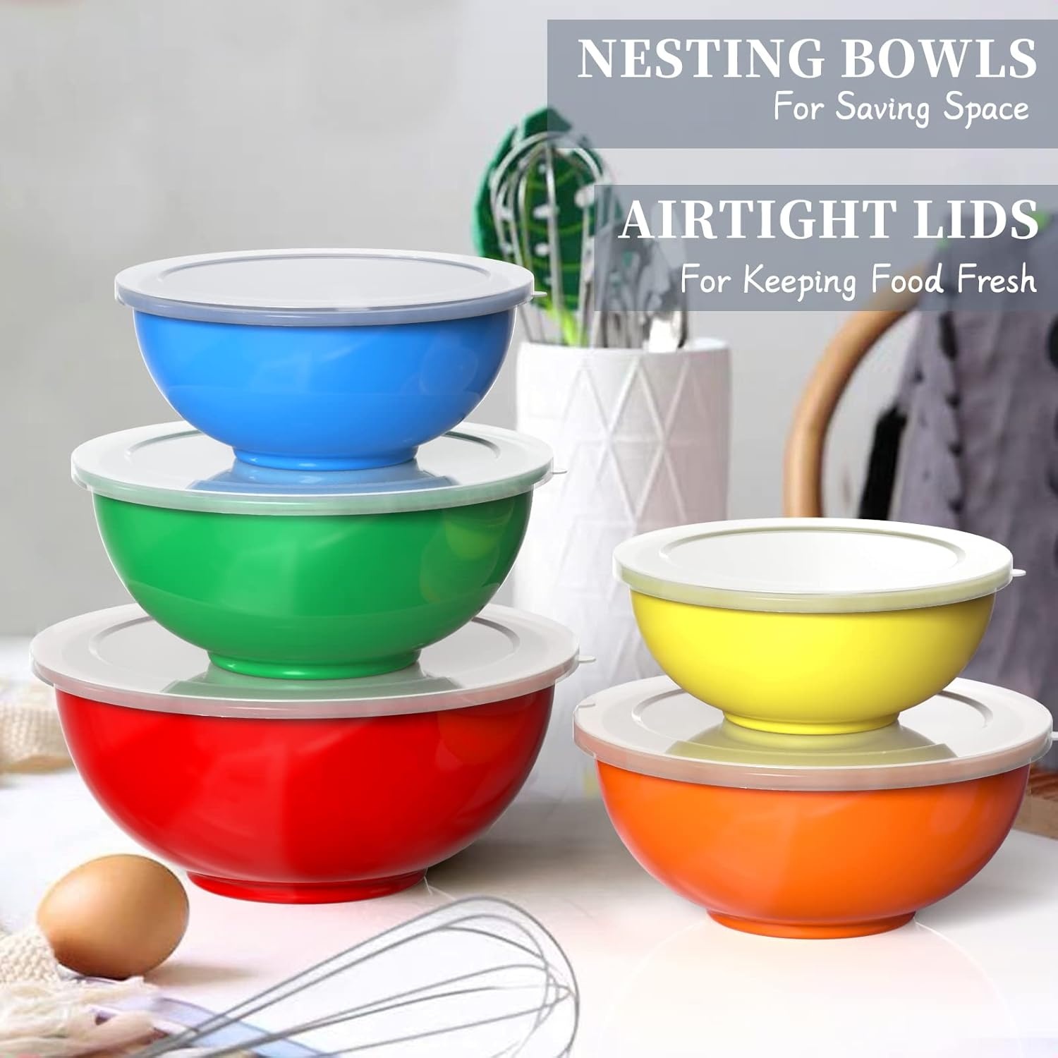 image:imageUmite Chef Mixing Bowls with Airtight Lids 18 Piece Plastic Nesting Serving Bowls with Lids Includes Salad spoon amp Measuring Cups Mixing Bowl Set for Mixing Baking Serving