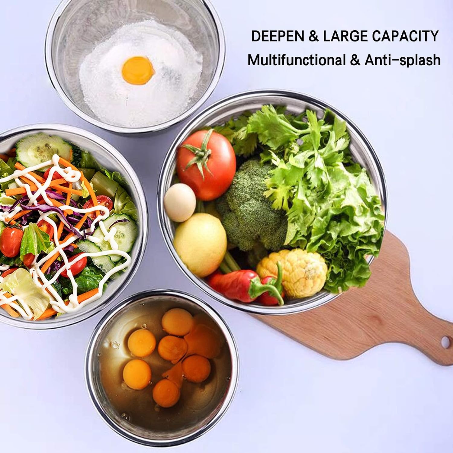 image:imageUmite Chef Mixing Bowls with Airtight Lids 6 piece Stainless Steel Metal Nesting Storage Bowls NonSlip Bottoms Size 7 35 25 2015 1QT Great for Mixing amp Serving KhakiBlack