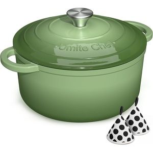 image:imageEnameled Cast Iron Dutch Oven  Umite Chef 5QT Pot with Lid amp Cotton Potholders  HeavyDuty Cookware for Bread Baking Braising Stews RoastingCream WhiteSage Green