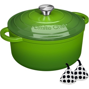 image:imageEnameled Cast Iron Dutch Oven  Umite Chef 5QT Pot with Lid amp Cotton Potholders  HeavyDuty Cookware for Bread Baking Braising Stews RoastingCream WhiteGreen