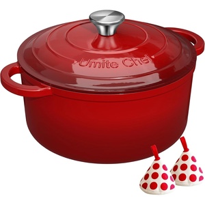 image:imageEnameled Cast Iron Dutch Oven  Umite Chef 5QT Pot with Lid amp Cotton Potholders  HeavyDuty Cookware for Bread Baking Braising Stews RoastingCream WhiteRed