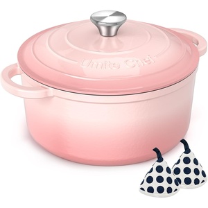 image:imageEnameled Cast Iron Dutch Oven  Umite Chef 5QT Pot with Lid amp Cotton Potholders  HeavyDuty Cookware for Bread Baking Braising Stews RoastingCream WhitePink