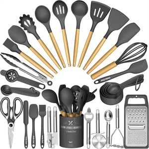 image:imageKitchen Utensils Set 34PCS Silicone Cooking Utensil with Holder Umite Chef Heat Resistant Kitchen Spatula Set for Nonstick Cookware Black Wooden Handles Kitchen Gadgets Tools SetDark Gray