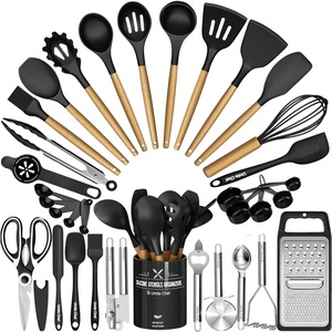 image:imageKitchen Utensils Set 34PCS Silicone Cooking Utensil with Holder Umite Chef Heat Resistant Kitchen Spatula Set for Nonstick Cookware Black Wooden Handles Kitchen Gadgets Tools SetBlack