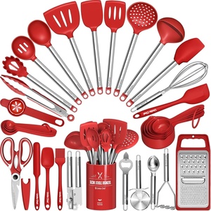 image:imageKitchen Utensils Set Umite Chef 34 PCs Cooking Utensils with Grater Spoon Spatula Heat Resistant Food Grade Silicone Stainless Steel Handles Kitchen Gadgets Tools Set for Nonstick CookwareRedRed