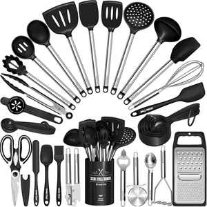 image:imageKitchen Utensils Set Umite Chef 34 PCs Cooking Utensils with Grater Spoon Spatula Heat Resistant Food Grade Silicone Stainless Steel Handles Kitchen Gadgets Tools Set for Nonstick CookwareRedBlack