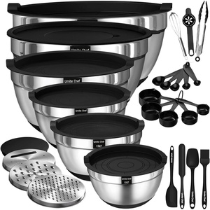 image:imageMixing Bowls with Airtight Lids Set 26PCS Stainless Steel Khaki Bowls with Grater Attachments NonSlip Bottoms amp Kitchen Gadgets Set Size 7 4 25 2015 1QT Great for Mixing amp ServingCarbon Black