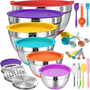 image:imageMixing Bowls with Airtight Lids Set 26PCS Stainless Steel Khaki Bowls with Grater Attachments NonSlip Bottoms amp Kitchen Gadgets Set Size 7 4 25 2015 1QT Great for Mixing amp ServingColorful