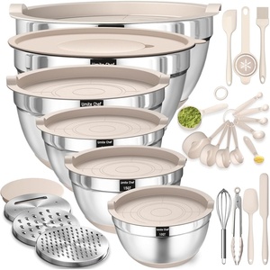 image:imageMixing Bowls with Airtight Lids Set 26PCS Stainless Steel Khaki Bowls with Grater Attachments NonSlip Bottoms amp Kitchen Gadgets Set Size 7 4 25 2015 1QT Great for Mixing amp ServingKhaki