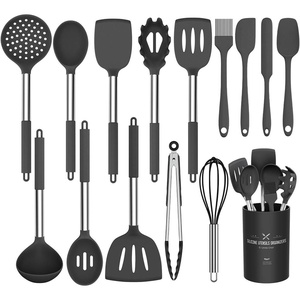 image:imageSilicone Cooking Utensil Set Umite Chef 15pcs Silicone Cooking Kitchen Utensils Set Nonstick  Best Kitchen Cookware with Stainless Steel Handle  Black Kitchen UtensilsBlack