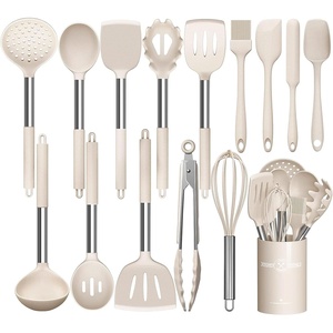 image:imageSilicone Cooking Utensil Set Umite Chef 15pcs Silicone Cooking Kitchen Utensils Set Nonstick  Best Kitchen Cookware with Stainless Steel Handle  Black Kitchen UtensilsKhaki