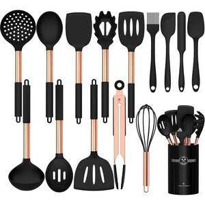 image:imageSilicone Cooking Utensil Set Umite Chef 15pcs Silicone Cooking Kitchen Utensils Set Nonstick  Best Kitchen Cookware with Stainless Steel Handle  Black Kitchen UtensilsRose Gold