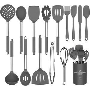 image:imageSilicone Cooking Utensil Set Umite Chef 15pcs Silicone Cooking Kitchen Utensils Set Nonstick  Best Kitchen Cookware with Stainless Steel Handle  Black Kitchen UtensilsGray