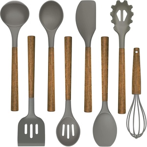image:imageSilicone Cooking Utensil Set Umite Chef 8Piece Kitchen Utensils Set with Natural Acacia Wooden HandlesFoodGradeSilicone Kitchen Gadgets Spatulas Set for Nonstick Cookware BlackGray